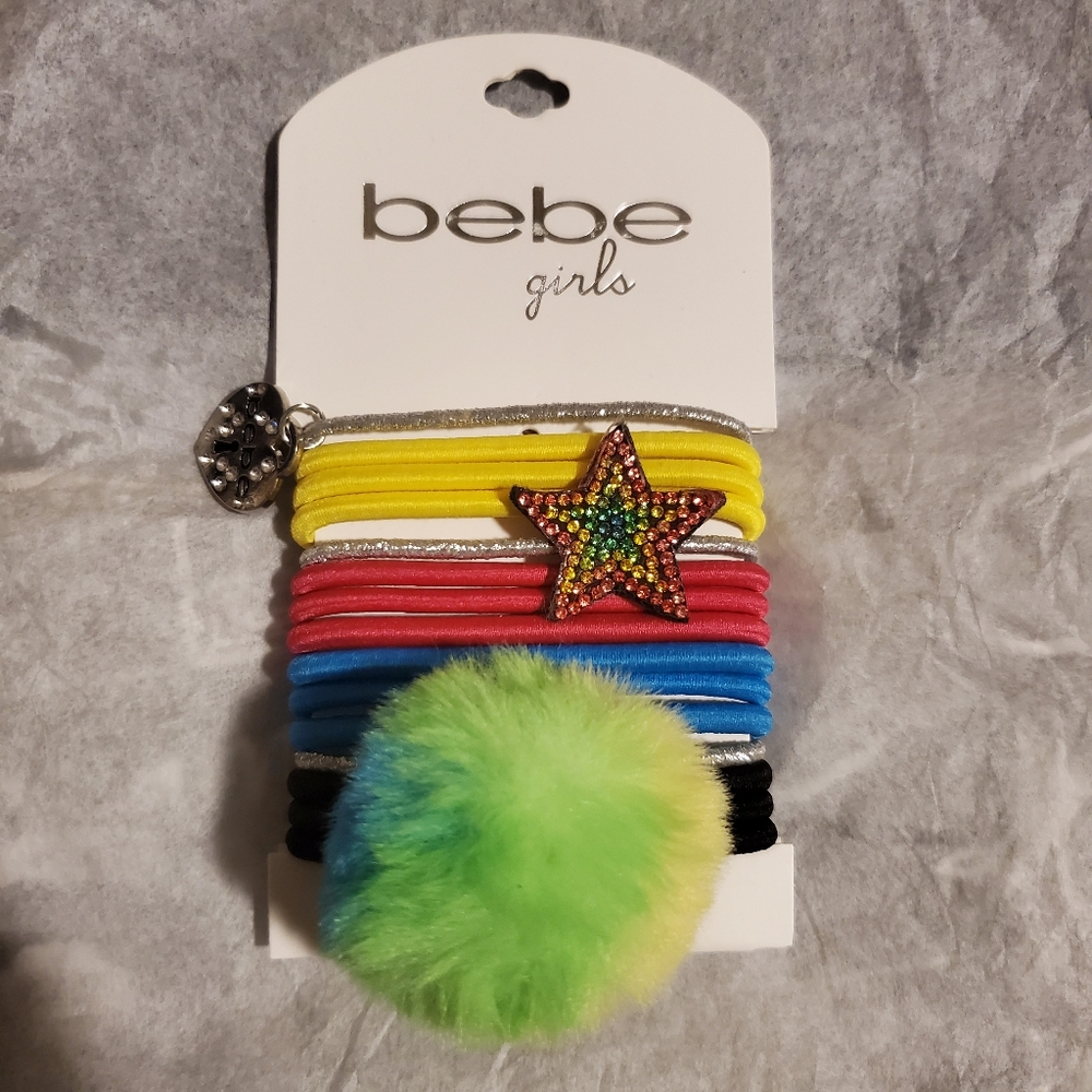 2/$15 Bebe Girls Hair Ties Multi Color Pom Star